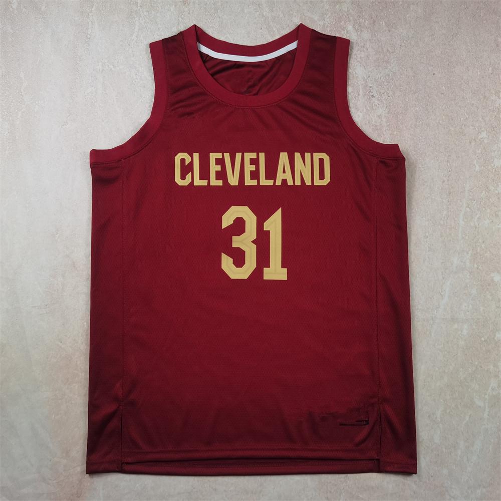 Cavaliers Basketball Jersey: Red #45 Mitchell, #10 Garland, #4 Mobley, Heat-Pressed James, Irving, Allen Edition