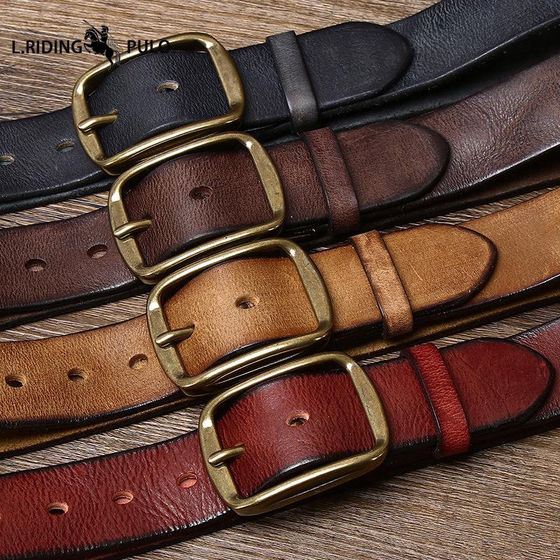 Retro Distressed Pleated Belt Men's Leather Pin Buckle Top Layer Cowhide Korean Casual Denim Belt
