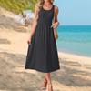 Sleeveless Crew Neck Maxi Dress with Pockets for Women Casual Loose Fit Solid A Line Long Sundress