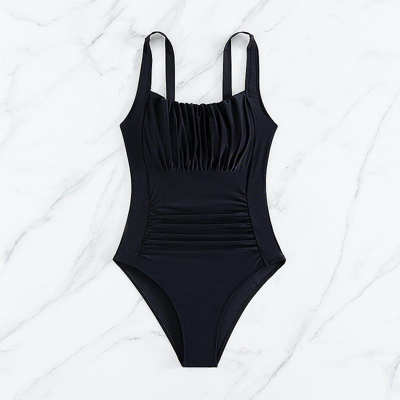 

Новый европейский и американский сексуальный женский однотонный цельный купальник-бикини XXL чёрный