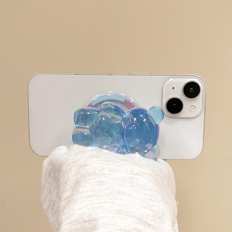 Transparent Laser Bear Mobile Phone Airbag Bracket Wind Magnetic Suction Retractable Lazy Desktop Bracket Watching Dramas