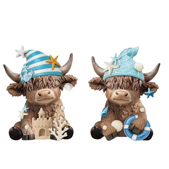 

Wooden Highland Cow Figurine Honey Bee/Coastal/Patriotic Scottish Statue for Home Garden Kitchen Office Tiered Tray Table Decor Gifts for Calf Lovers D