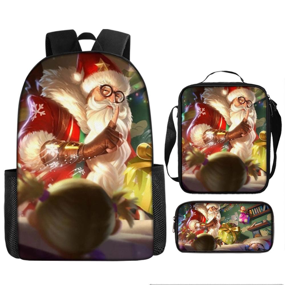Santa Claus Christmas Tree Backpack Elementary School Bag Large Capacity Leisure Bag Lunch Bag Pencil Bag Three-piece Set