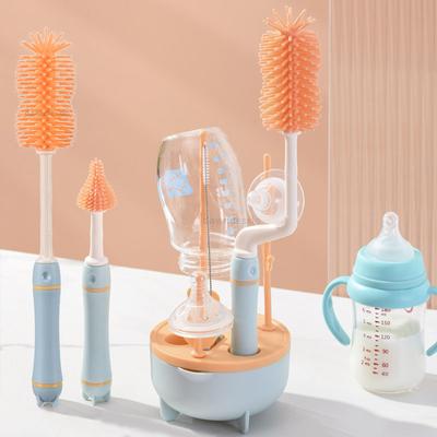 Baby-Silikon-Flaschenbürste, langer Griff, Reinigungsbürste, Wäscheständer, Kombination, 360 Grad drehbares Reinigungsflaschenbürsten-Set