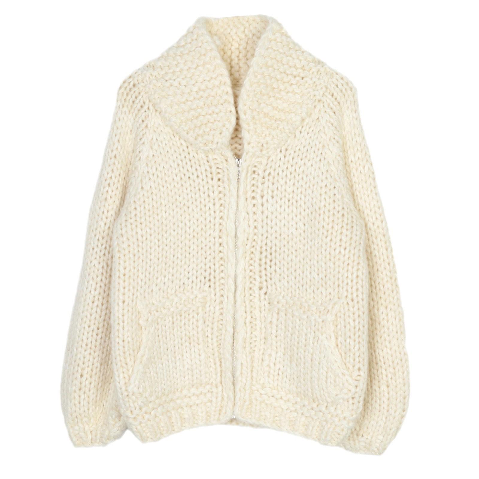 

Женский кардиган крупной вязки в французском S-стиле: Застежка-молния, отложной воротник, модно для осени и зимы Large