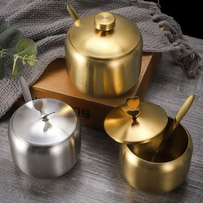 Gold Silber Zuckerstreuer Große Kapazität Edelstahl Kleiner Gewürzbehälter mit Löffeldeckel Langlebiger Gewürztopf Gewürze