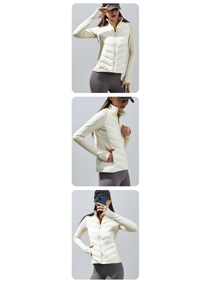 Damen Leichte Winterweiße Gänsedaunen Yoga Jacke – Figurbetont, Winddicht Outdoor Sportmantel