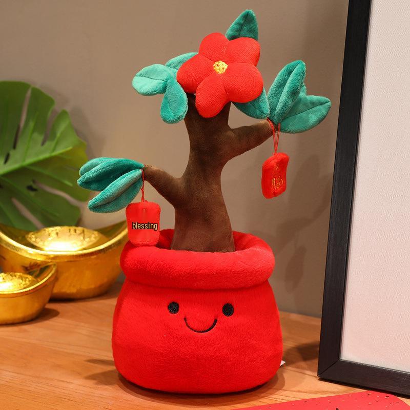 Golden Fruits Money Tree: Festive Wealth Pot with Plush Ornament 30cm 0.31kg