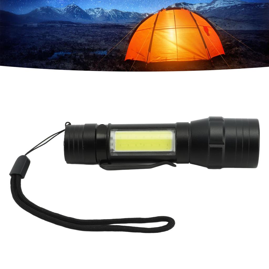 Rechargeable Flashlight 4 Modes High Brightness Metal Flashlight with COB Sidelight for Outdoor Camping Emergency