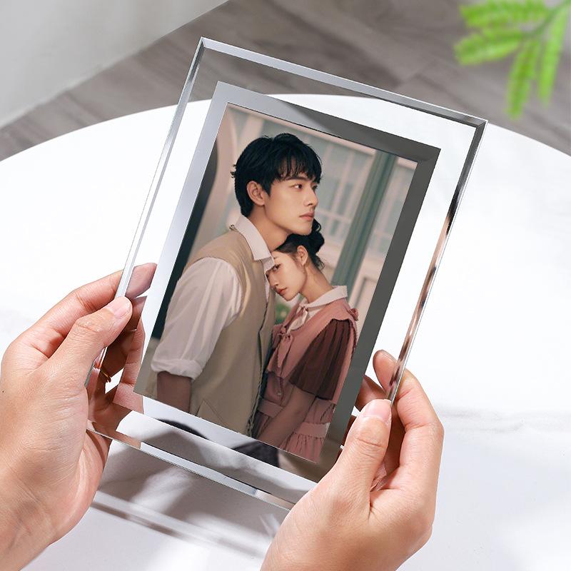 Clear Glass Picture Frame Minimalist Crystal Tabletop Photo Frame Multiple Sizes 5/6/7/8/10inch/A4 for Home Office Decor