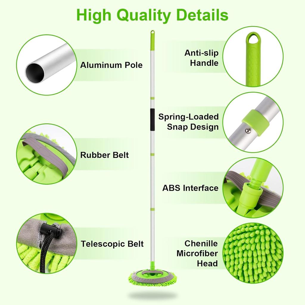 Ordenado 62" Car Wash Brush Kit Mitt Mop Sponge with Long Handle Chenille Microfiber Car Cleaning Brush Kit Supplies Car Washing Mop Kit Car Care Kit