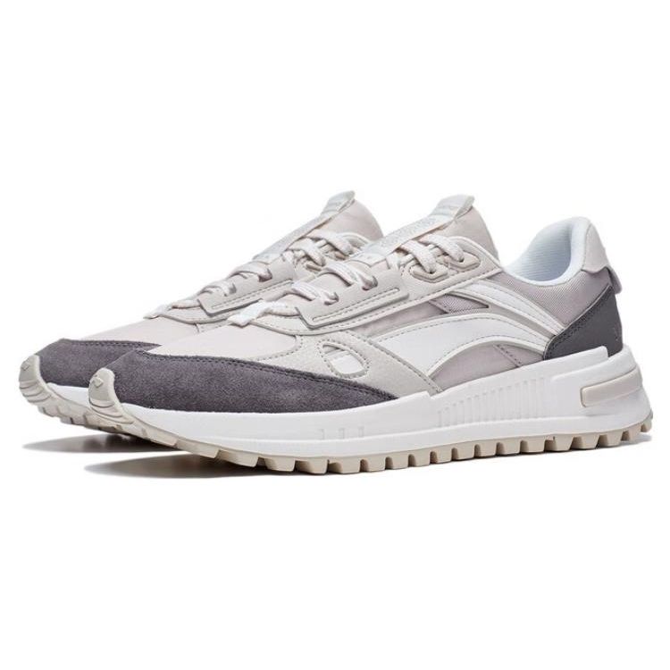 Li Ning Cheng Feng 2.0 Fabric Synthetic Leather Non-Slip Wear-Resistant Low-Top Sports Casual Shoes Men Sneakers Wind-Bell-Gray AGCT155-2