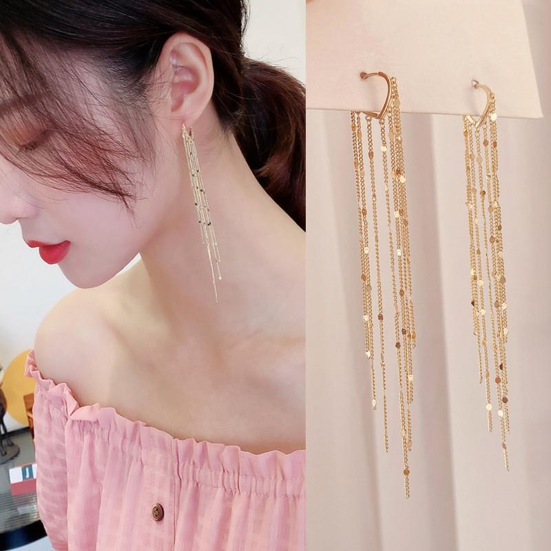 Korean Fashion Long Hanging Earrings For Women Asymmetric Tassel Retro Ethnic Drop Earring Rhinestone Hip Hop Street Jewelry