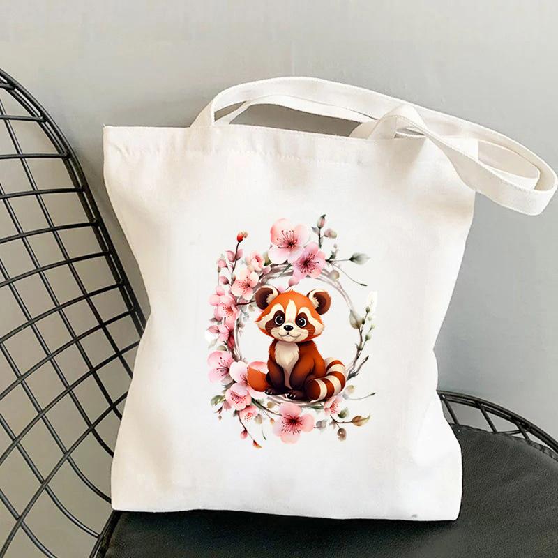 Cherry Blossoms Animal Koala Printed Shoulder Bag Student Large Capacity Canvas Eco-Friendly Bag