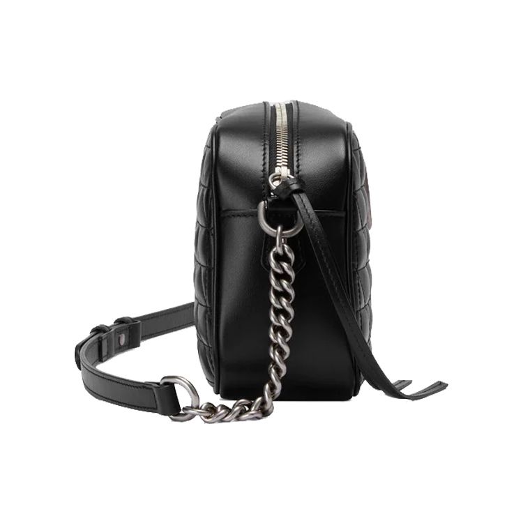 Gucci GG Marmont Series Logo Striped Chevron Quilted Leather Camera Bag Women Shoulder Bag Black 447632-UM8BN-1000