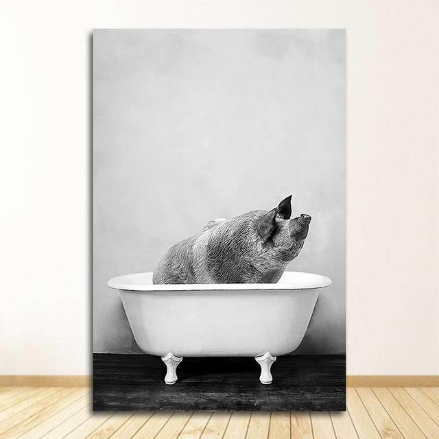Painting Nursery Wall Art Nordic Picture Kid Room Decor Baby Animal In Bathtub Poster Panda Giraffe Elephant Lion Pig Cow Canvas No Frame