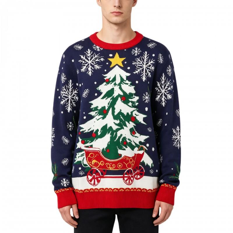 Christmas Tree Knit Sweater Loose Fit Crewneck Pullover Couples
