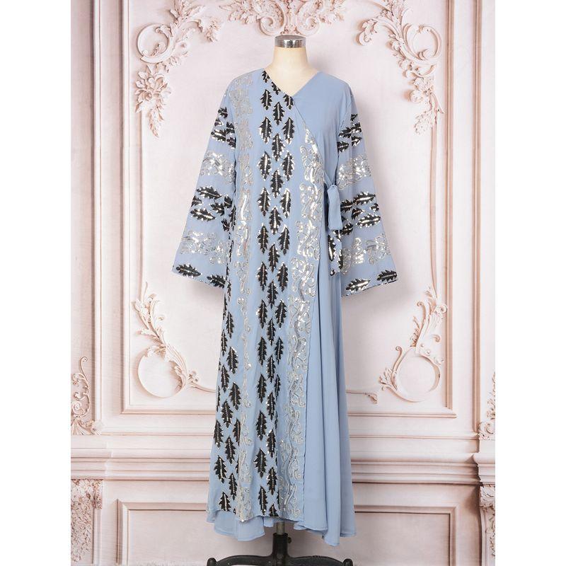 Cross-Border New Lace-up Formal Dress Middle East Clothing Dress Long sleeve Sequin Plus size Arab Robe Dress