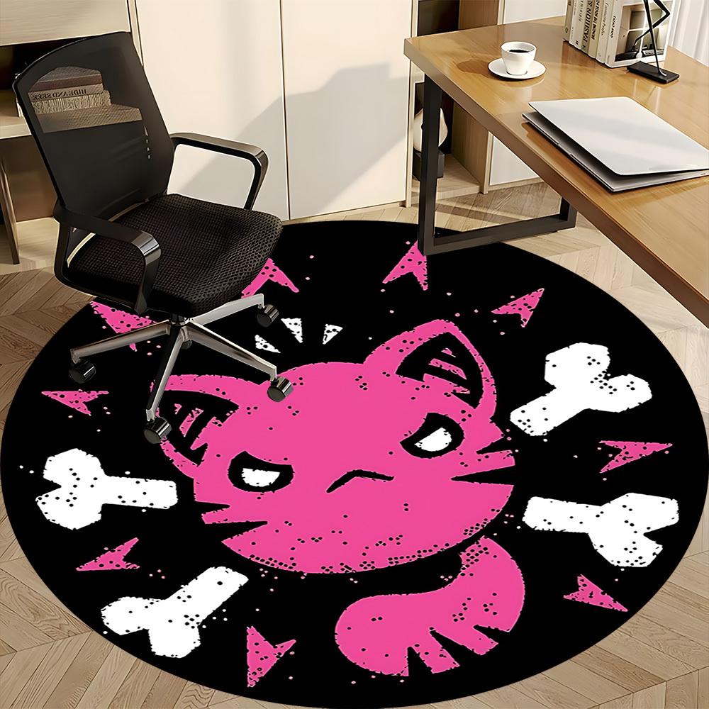 1pc Pink Cat Pattern Carpet, Round Non Slip Durable Large Size Office Carpet, Suitable for Office