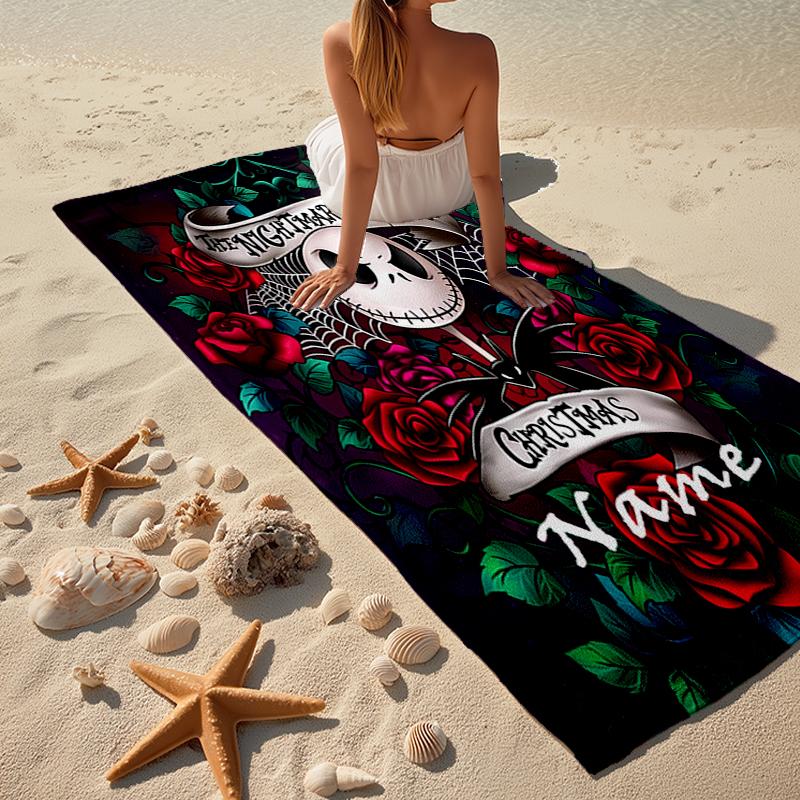 Custom Name Ultra-Soft Beach Towel with The Nightmare Before Christmas Theme,Ideal for Pool - Camping, Diving - Perfect Travel Essential, Vibrant Beac