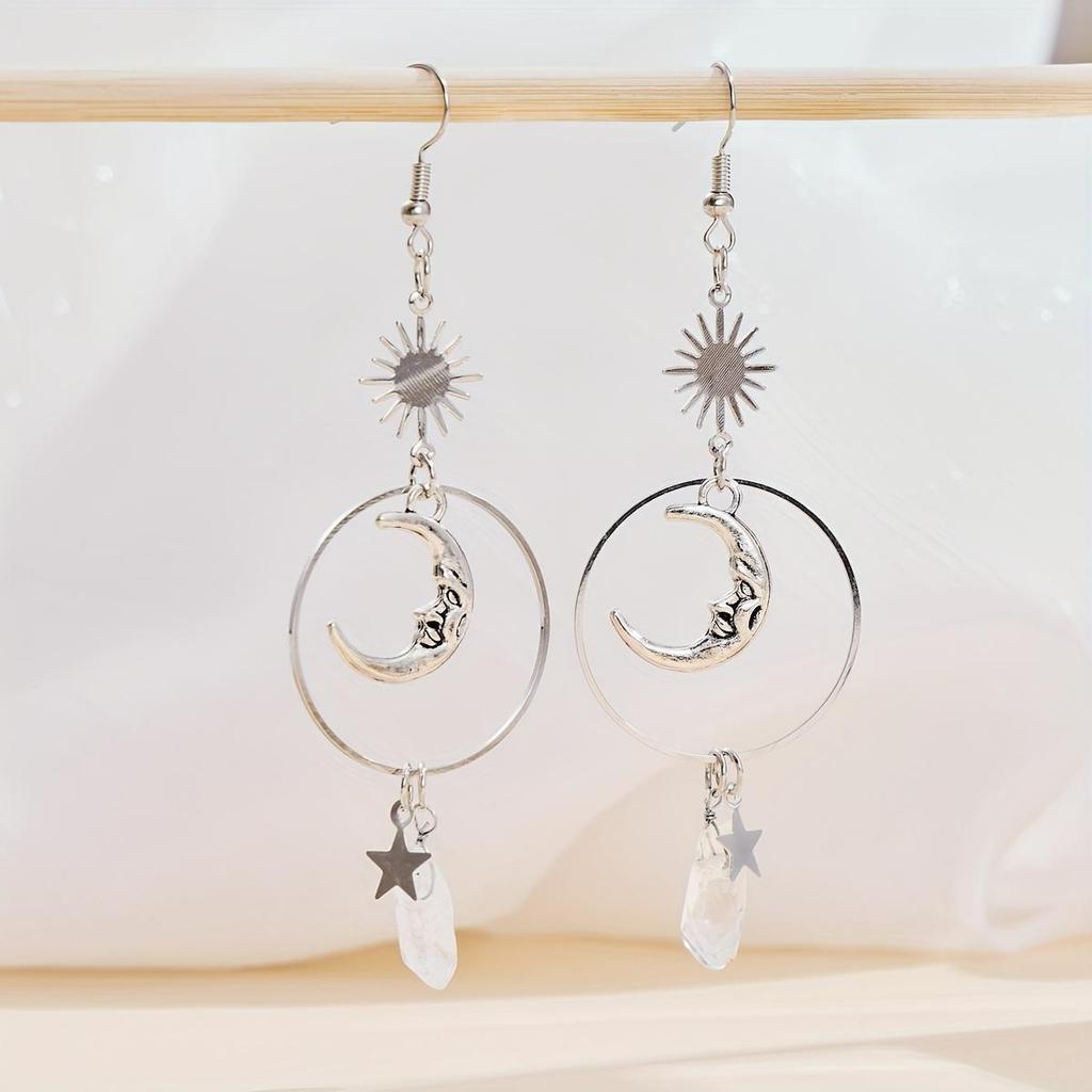 Brincos Pendentes Irregulares Naturais Brancos Prata Lua Vento Estrela da Moda, Joias Brilhantes para Festas, Brincos Exquisitos para Presentes