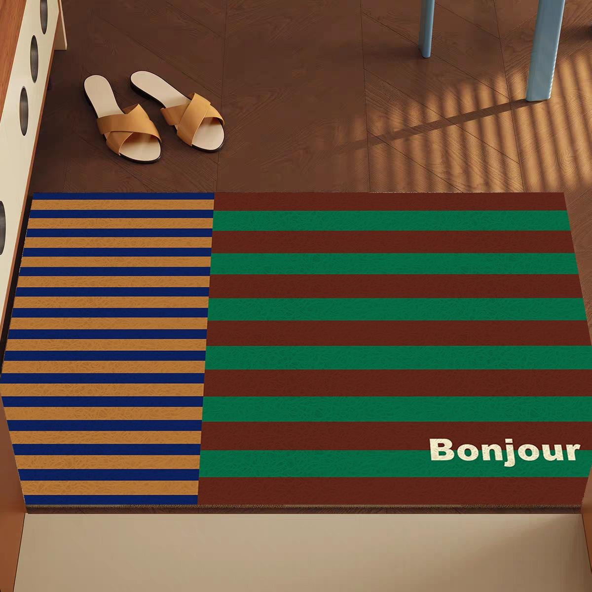 Modern Minimalist Happiness Bonjour Pattern Silk Ring Floor Mat Home Entrance Door Mat Door Mat Dirt Resistant Anti Slip Mat 30X50CM