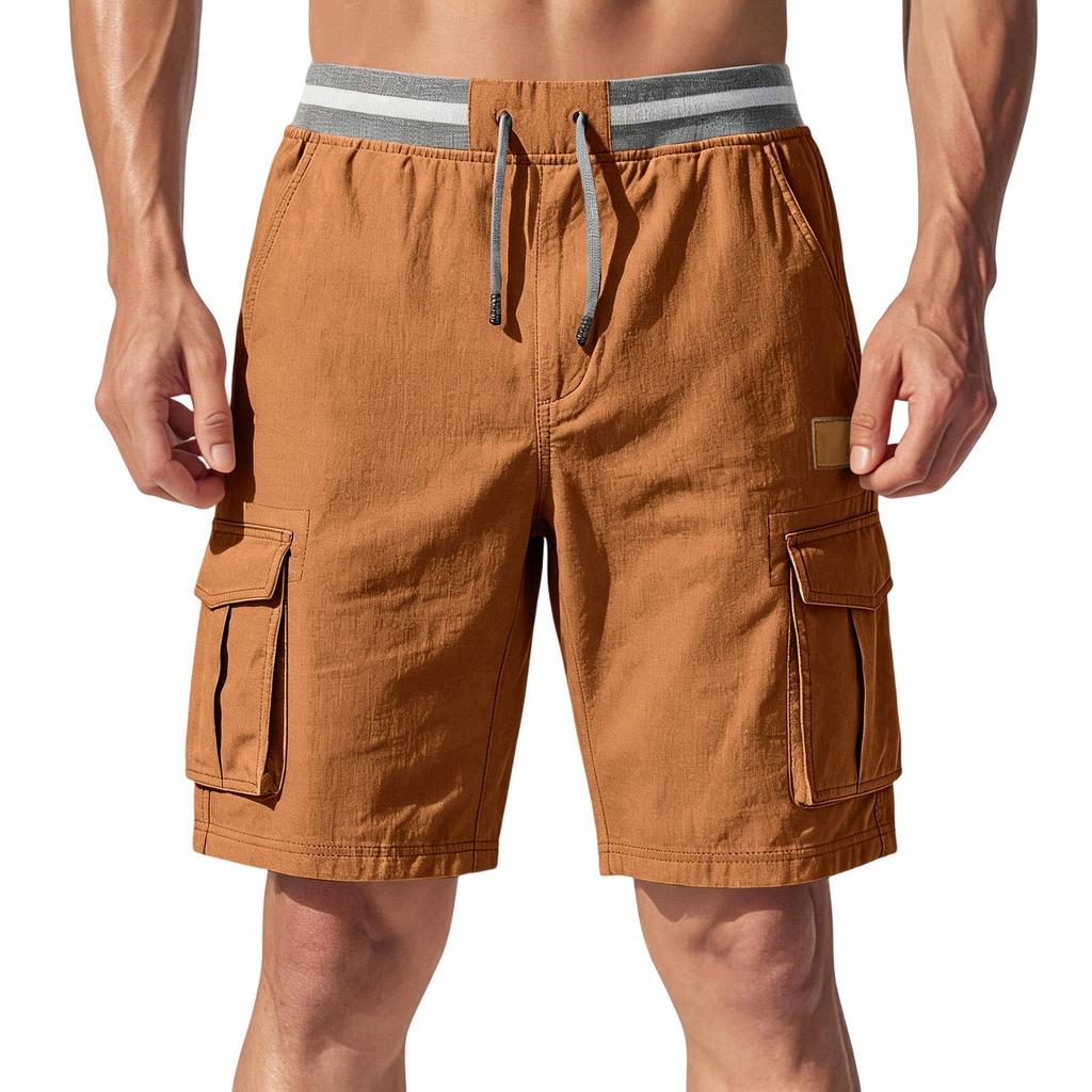 Pantalones Cortos Cargo Ligeros Transpirables con Cintura Elástica y Cordón, Estilo Casual Vintage para Hombre, Múltiples Bolsillos para Actividades al Aire Libre