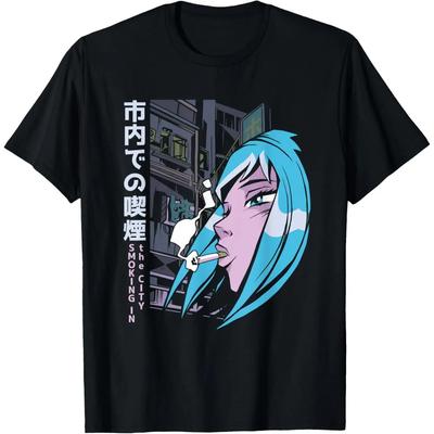 Tričko s estetikou Vaporwave 90. let, japonským retro stylem, anime dívkou kouřící