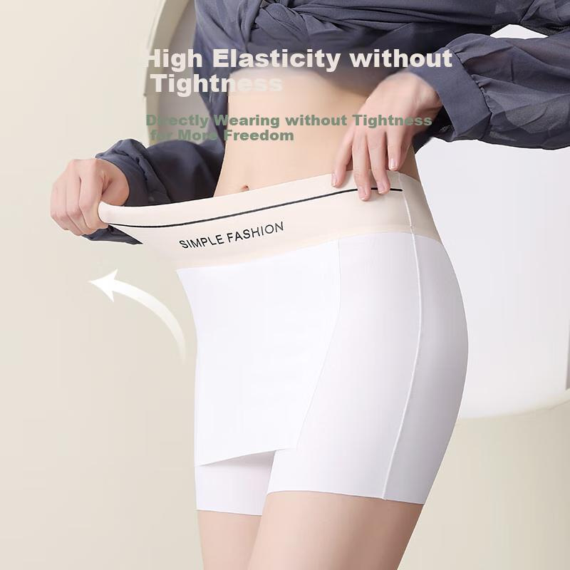 LANGSHA Safety Shorts for Women, Anti-Exposure Thin Seamless Ice Silk Two-In Coverage Triangle Area Boyshorts Non-Rolling Edge Base Underwear