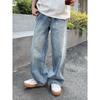 Washed old blue straight loose jeans autumn men's and women's new long pants casual versatile simple