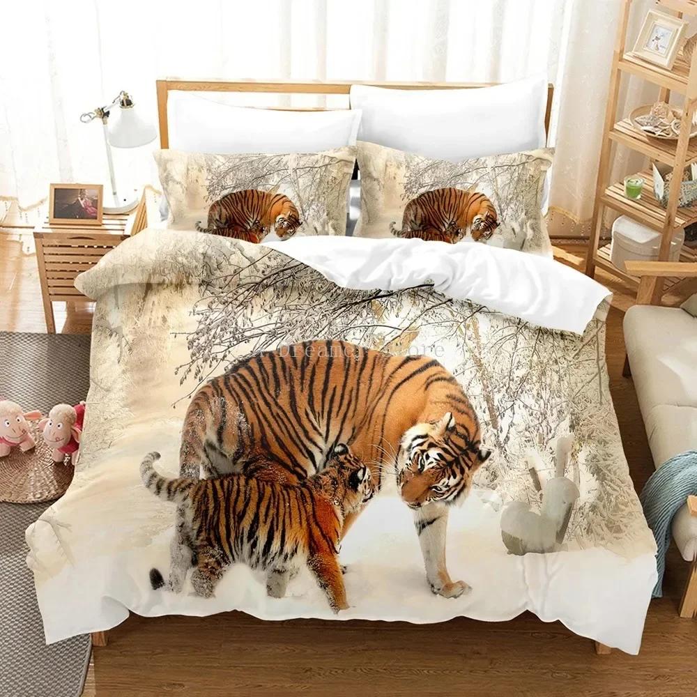 3D Animal Tiger Printed Brown Bedding Set Single Twin Double Queen King Cal King Size Bed Linen Set