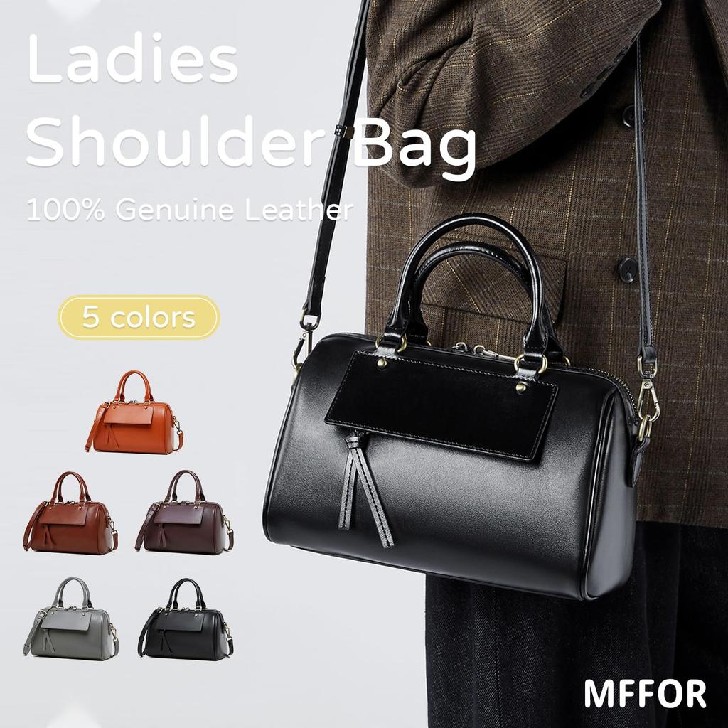 MFFOR Genuine Leather Boston Shoulder Crossbody Large Popular for Commuting Women's Bag, Bag, 2-Way Handbag, Bag, Soft, Stylish, Capacity, Simple,