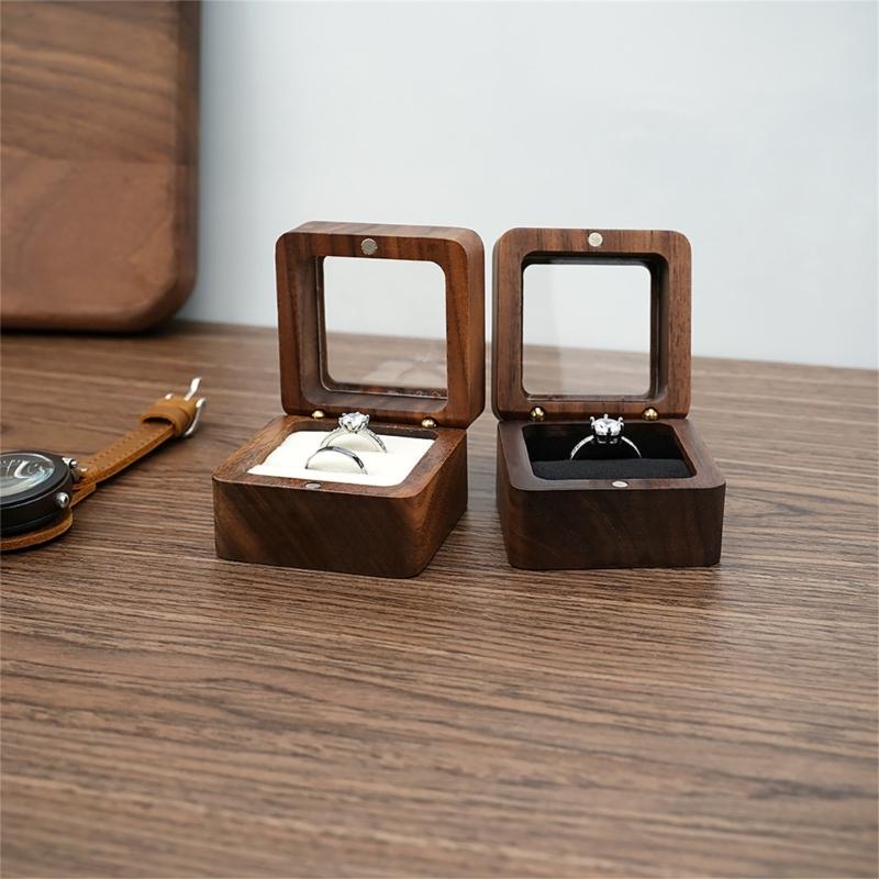 Sturdy Wood Jewelry Storage Container Elegant Wood Double Rings Box for Wedding and Engagement Ceremony Storage