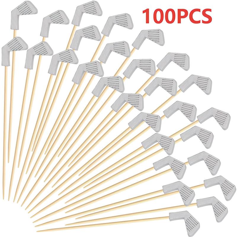 Golf Cocktail Picks, 4.7 In Fancy Toothpicks For Appetizers, Wooden Fruit Skewers Bamboo Food Sticks For Sandwich, Masters Golf