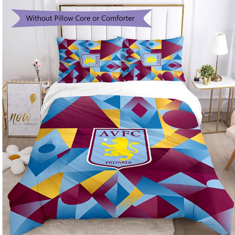 Aston Villa Fußball Bedrucktes 3-teiliges Bettwäsche-Set, Bequemes Hautfreundliches Schlafzimmer Bettbezug-Set