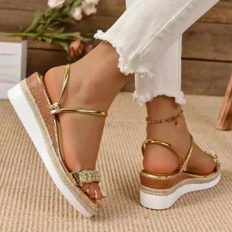 Fashion Women Sandals Fashion 2025 Rhinestone Summer Non Slip Beach Shoes Women Wedge Sandals for Women Lightweight Platform Slippers