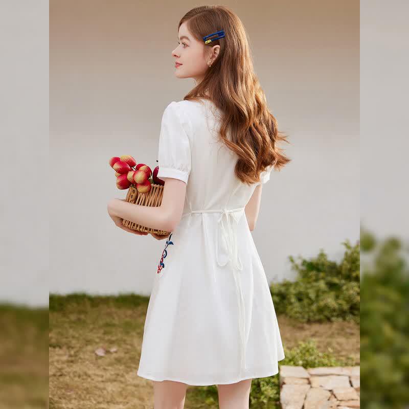 Women's Sweet Pastoral Square Neck Short Sleeve A-Line Midi Dress