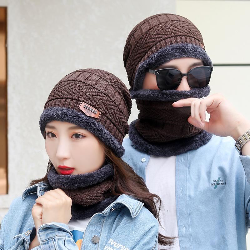 Unisex Hat Winter Youth Warm Thick Knitted Wool Hat Plus Velvet Autumn and Winter Cotton Hat Cold-proof Neck Scarf Ear Protection Hat