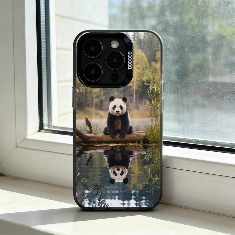 Cute F-Fubao Animal P-Panda Phone Case For iPhone 17,16,15,14,13,12,11 Plus,Pro Max,XS,Colorful Silver Black Cover iPhone15