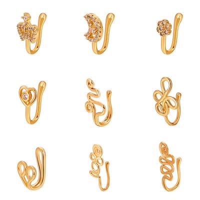 Star Nose For Women Gift Ear Clip Cuff Girl Fake Piercing Copper Earring Clip On Heart Crown Nose Ring Body Jewelry  Beads