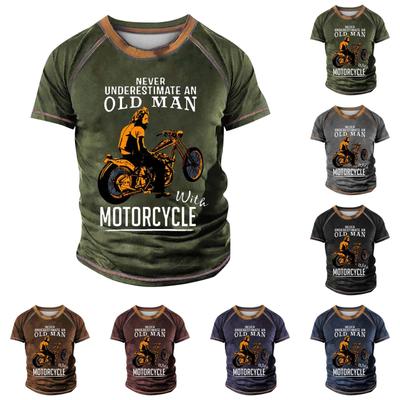 T-shirt Raglan pour hommes rétro à manches courtes col rond lettre impression hauts