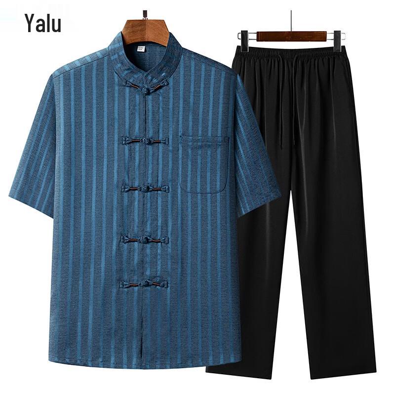 Yalu Men s Striped Short-Sleeve Tang Suit Set 41