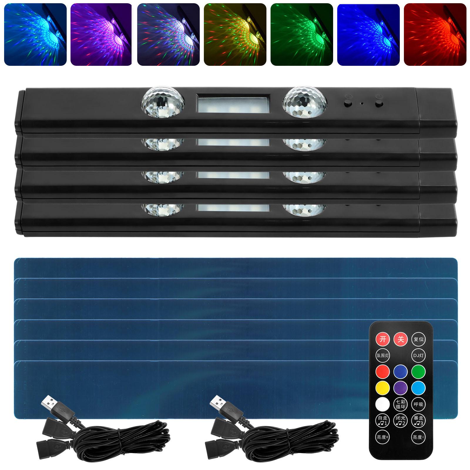 

4 шт. беспроводная светодиодная подсветка салона автомобиля, звездное освещение автомобиля, многоцветная светодиодная лента RGB с зарядкой от USB