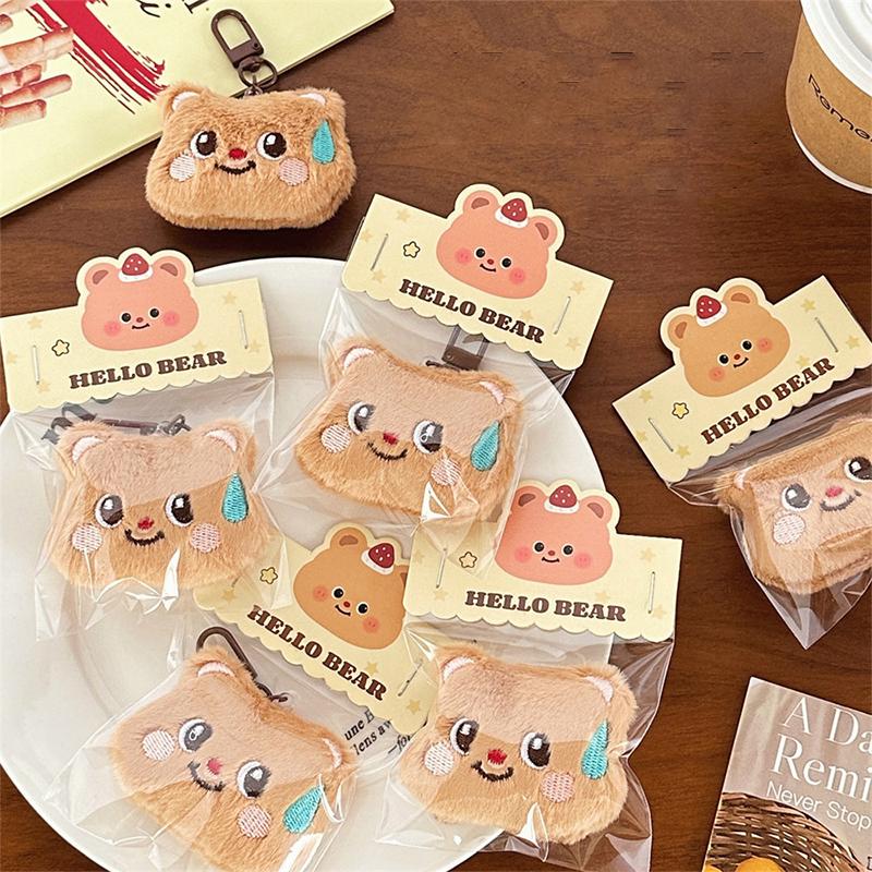 Cartoon Sweating Bear Doll Pendant Brooch Keychain Plush Toys Pendant Car Keyrings Bag Backpack Decoration Accessories Gifts