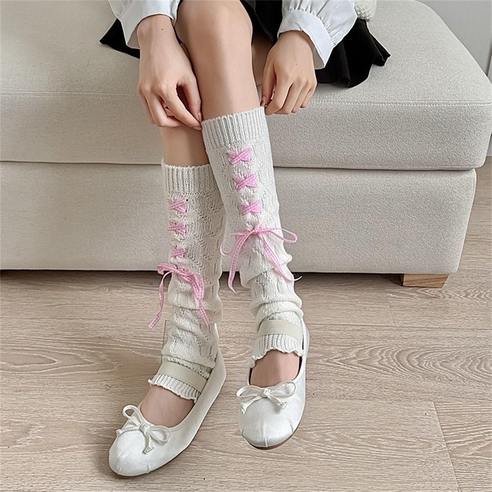 

Warm Leg Warmer/Arm Cover Bow Tie JK Stockings Sweet Knitted Socks for Women Girls