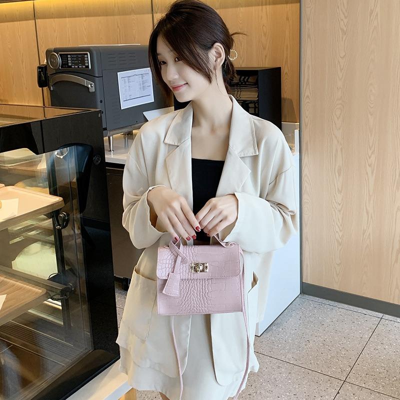 Stone pattern small bag, new fashion women's bag, shoulder messenger bag, retro casual small fresh lock small square bag