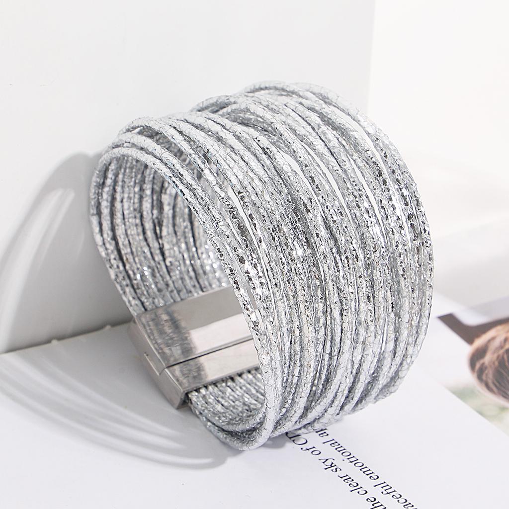 Amorcome Simple Mixed Color Shiny Leather Bracelets for Women Fashion Boho Multilayer Strips Wide Wrap Bracelet Femme Jewelry