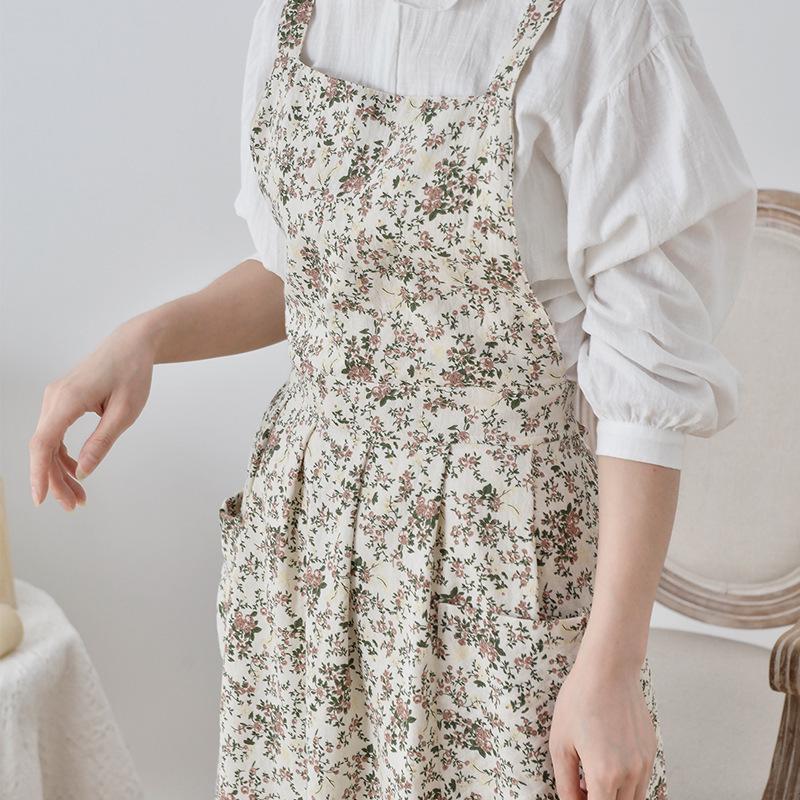 Korean Style Adjustable Cotton Waterproof Printed Apron with Pocket