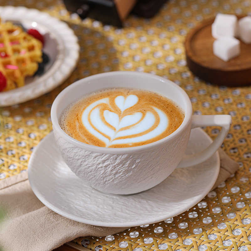 European Marble Pattern Ceramic Coffee Mug and Saucer Black and White Latte Cup Exquisite Afternoon Tea Flower Tea Cup Milk Mug