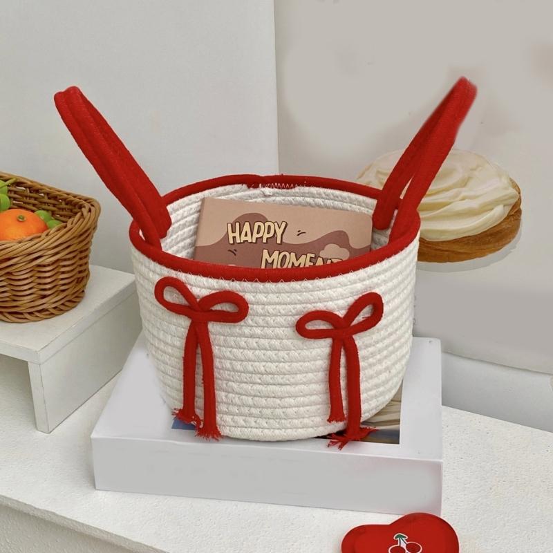Stylish and Sturdy Cotton Rope Handwoven Basket With Space Saving Designs for Various Items and Easy Portability